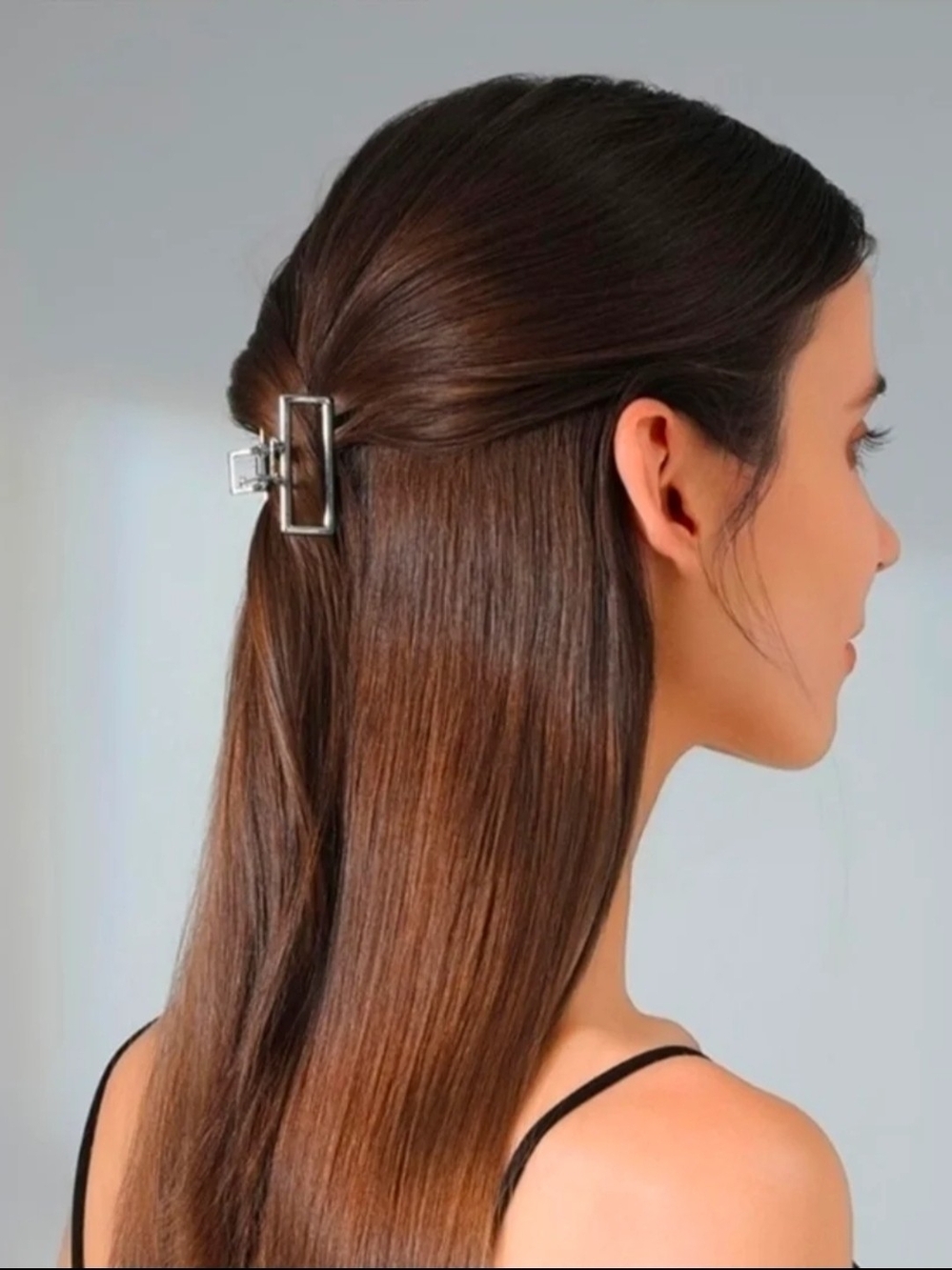 Medium Sleek Metal Rectangular Silver Hair Claw - Modern Minimalist BNIB